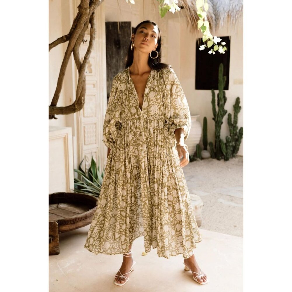 NWT Daughters of India Kyra Midi Dress in Olive